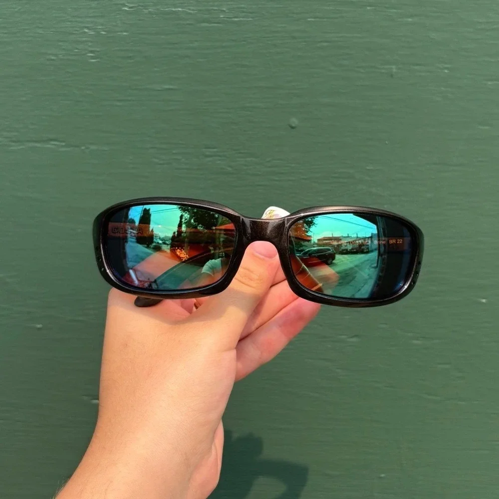 Costa Del Mar Fathom Sunglasses Bronze Frame Blue Mirror Lens Y2K Wrap Mens